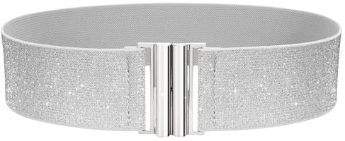 VONMELLI Breiter Elastischer Stretch Gürtel für Damen–Trimmer-Stretchgürtel, Retro Damen Taillengürtel Silber XL