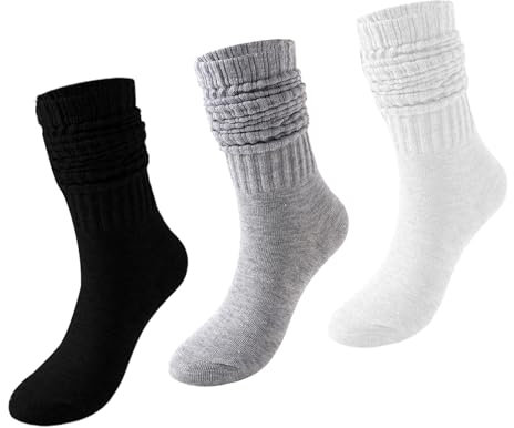 GUTERTOP 3 Paar Socken Kniehoch Damen, Herbst Winter Weiche Stricken Stulpensocken Damen, Extra Lange Knit Cotton Kniestrümpfe Damen Strick (Schwarz, Asche, Weiß)