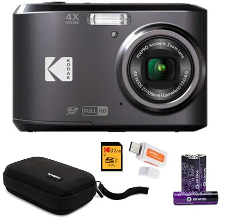 Kodak PIXPRO FZ45 - Fotocamera digitale con zoom amichevole (nero) con scheda di memoria da 32 GB, organizer da viaggio e custodia, batterie alcaline e lettore SD (5 articoli)