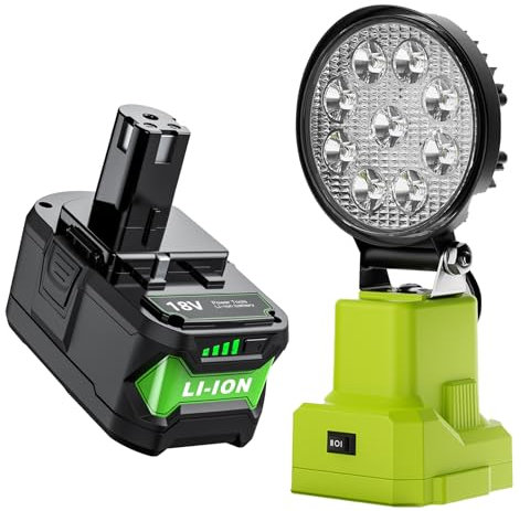 Portable Work Light for Ryobi ONE + Cordless LED Light + 5500mAh Replacement Battery for Ryobi 18V, for Camping, Sheds, Auto Repair, Power Cut, Emergency situations, Outdoor use