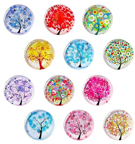Yistoi 12 Pezzi Calamite Frigorifero, Magneti da Frigorifero Rotondi Colorati in Vetro, con Decorazione Albero Della Vita, per Lavagne, Frigoriferi, Foto, Cucina, Ufficio