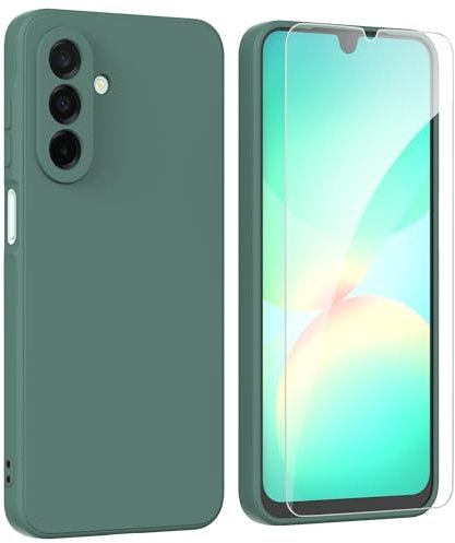 ARRYNN Funda para Samsung Galaxy A26 5G (6.7) con Cristal Templado Protector de Pantalla,Verde Ultra Slim Protectora Funda de Silicona Líquida Suave Case Cover - Verde1