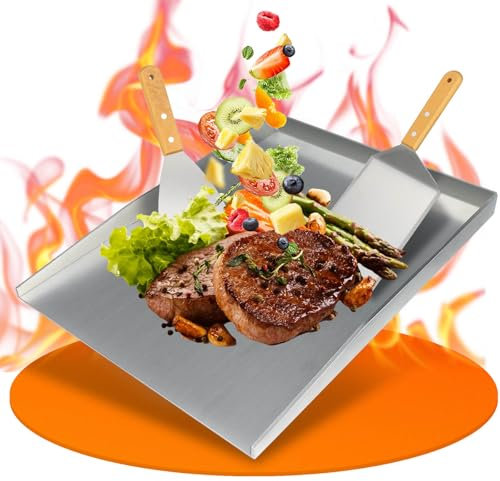 4mm Plancha Grillplatte, 30×40cm, Auslaufsicheres Design Plancha Grill. Mit 2 Dicken Grillschaufeln Ausgestattet. Plancha Grillplatten für Familienfeier, Perfekt Geeignet für Gasgrill, Teppanyaki, Ind