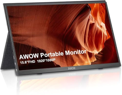 AWOW Monitor Portatile 15.8 Zoll – 1920x1080 FHD IPS Bildschirm mit HDMI & USB Type-C für Computer, Smartphones, Spielekonsolen – Schwarz (Pollici, 15.6)