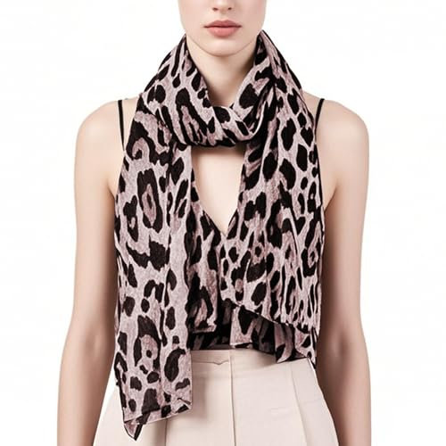 Sdhgerh Damen Schal mit Leopard Muster Weiche Leopardenmuster Halstuch Damen Modische Langen Gaze Tuch für Frauen Sommer Frühling 180x90 cm Braun-Beige