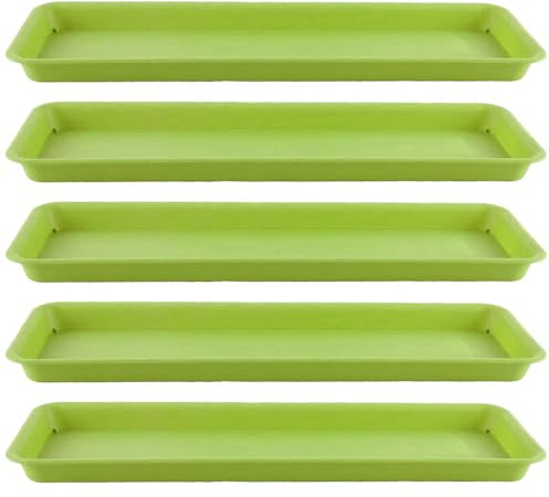 5pcs Plateaux de Plantes pour Pots, Soucoupe Jardinière, Plateaux de Plante en plastique, Soucoupes de Plantes Rectangular Flower Pot Drainage Trays pour intérieur extérieur, 48cmx19cmx2.5cm, Vert