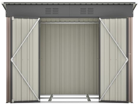 8x4 FT Metall Gerätehaus Gartenhaus Inkl. Metallfundament (ohne Boden), wetterfest Gartenschuppen für Outdoor Garten Terrasse, Braun