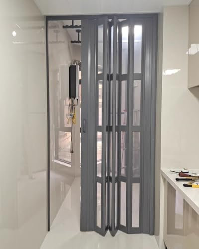 Puerta de concertina gris plegable interior, paneles transparentes, puerta de concertina magnética con aislamiento térmico para cocina, dormitorio, puerta, armario, pantalla deslizante (66 x 101 cm)