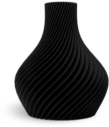 NATUMO Design 3D Vase Kunststoff „Bulba“– bruchsichere Blumenvase modern, Deko Vase mit skulpturaler Form (Schwarz, 24cm)