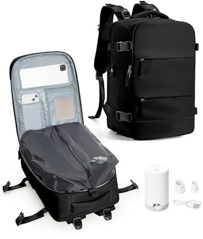 VENATIN Zaino da Viaggio con Sottovuoto con Pompa Zaino Easyjet 45x36x20 baggalio mano Sottovuoto con Compressione Airback per uomo e donna, Nero