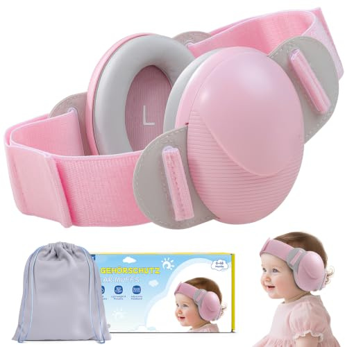 ECHOCUBE Protezioni auricolari per Neonati, Cuffie per Neonati Antirumore da 25dB per Bambini da 0 a 48 Mesi, Cuffie per Neonato con Cancellazione del Rumore per Aereo e Sonno - Rosa