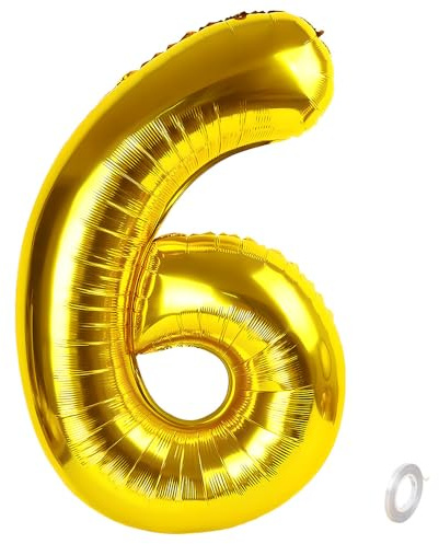 Balorise 40 Pouces Aluminium Ballon Géant Or Chiffre 6, Gonflable Hélium, Grand Numéro 0-9, 10-100 (101cm), Décoration de Doré Foil Ballons pour Fête d'anniversaire et Mariage