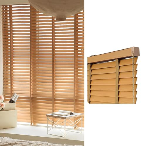 Generisch Holzjalousie, Verdunkelun Echtholz Jalousette, Holz Jalousie Innen, Sonnenschutz and Sichtschutz, 5cm Breite Lamellen, Einfache Montage, Für Fenster & Türen(Honey Oak)