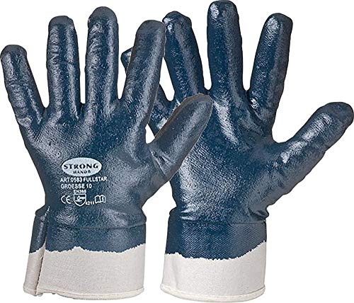 12 Paar Nitril beschichtete Handschuhe Stronghand *FULLSTAR* natur/blau