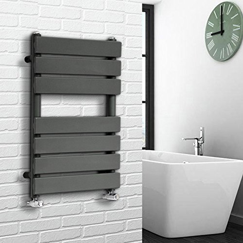 NRG 650 x 500 mm Anthracite Bathroom Flat Panel Heated Towel Rail Ladder Radiator Central Heating Towel Warmer + One Pair of Free Angle Valves