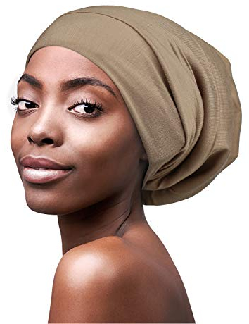 FocusCare Satin-gefütterte Schlafmütze, lockiges Mädchen, Kopfbedeckung, Geschenk für krauses Haar, Frauen, Hellbraun, Einheitsgröße