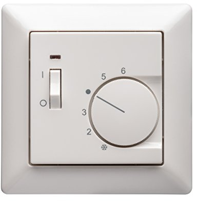 Halmburger Raumthermostat RTR-5513rg inkl. Jung AS 500 Rahmen AS581WW in alpinweiß mit Abdeckung 55x55mm, Öffner mit Schalter EIN/AUS für Fußbodenheizung Stellantriebe 230V (NC)