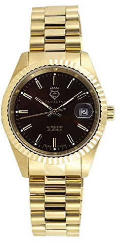 CAVADINI Leonardo Herren-Armbanduhr Automatik mit Schweizer Uhrwerk massiv Edelstahl CV-334 (braun/Gold)