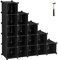 SONGMICS 16-Cube Storage Unit, Shoe Rack, DIY Shelving System, Stackable Cubes, PP Plastic Shelf, Wardrobe, Closet Divider, for Bedroom, Office, 30 x 111.2 x 86.2 cm, Black LPC44HV1