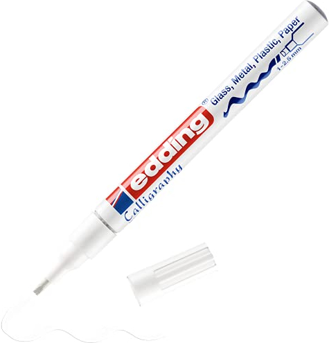 edding 753 Glanzlackmarker Kalligrafie - weiß - 1 Lackmarker - Kalligrafiespitze 1-2,5 mm - Lackstift für Glas Stein Kunststoff Papier - wasserfest, stark deckend - Bullet Journals, Hand-Lettering