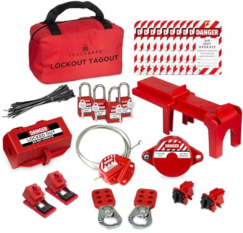 TRADESAFE Professional Lockout Tagout Kit - Loto Locks, Gate Valve Lock, Ball Valve Lockout, Circuit Breaker Locks, Hasps, Plug Lock, Cable Lockout, Tag Out Tags and Ties Set (1 Key Per Lock)