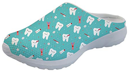 POLERO Cartoon Zahnmedizin Zahn Frühling Sommer Casual Slipper Frauen Mädchen Slip On Home Hausschuhe Gargen Clog Türkis Größe 37