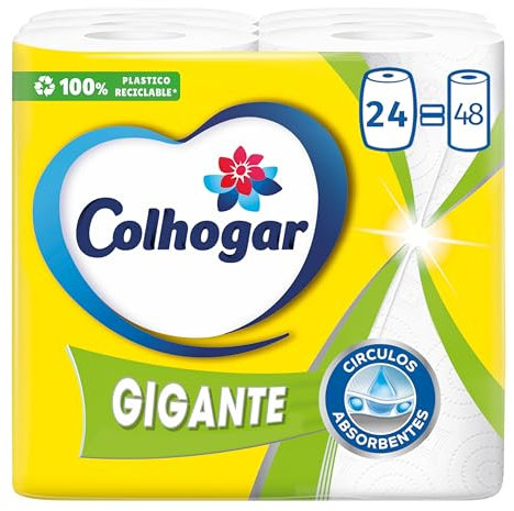 Colhogar Gigante x24 = 48 - Papel de Cocina Extra Absorbente y Resistente - Pack de 12 x 2 Rollos (Total 24)