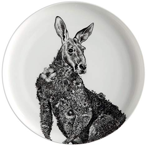 Maxwell & Williams DX0555 Teller Kangaroo – Schwarz-weiß – 20 cm Durchmesser – Porzellan – mit Känguru-Motiv, Geschenkbox