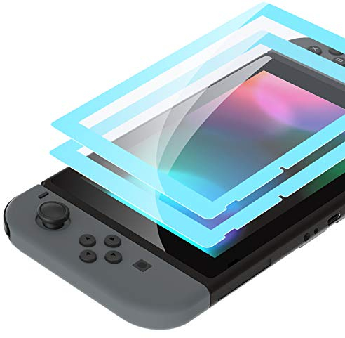 eXtremeRate 2 Protectores de Pantalla de Vidrio Templado para Nintendo Switch, Transparente HD Anti-arañazos, Anti-Huella, Sin Burbujas - Azul