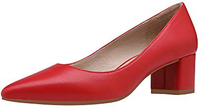 DREAM PAIRS Damen Pumps mit klobigem spitzer Blockabsatz und niedrigem Absatz,Size 40,Rot/Pu,DPU212