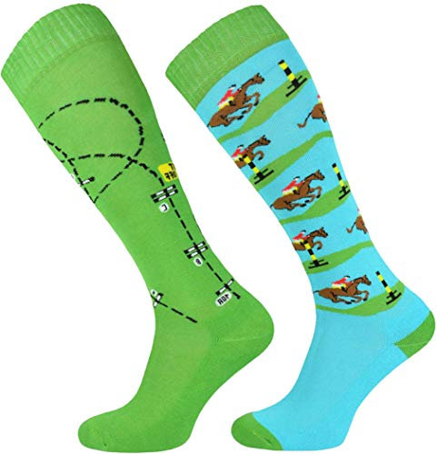 TODO Comodo Calzini Equitazione Donna Fantasia STJBW | Calze Multicolore da Equitazione Bambina Motivo Lunge in Cotone (STJBW 09 - Cavallo, 39-42)