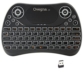 Ovegna A5 : Mini Clavier sans Fil AZERTY, 2.4Ghz, Touchpad, Batterie Rechargeable, Rétro-éclairage, 7 Couleurs, pour Smart TV, PC, Mini PC, Mac, Raspberry PI 2/3/4, Laptop et Android Box
