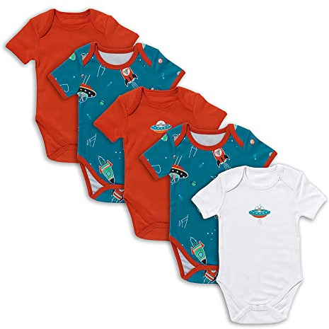 schlummersack Baby Body Set 100% Bio Baumwolle Kurzarm Unisex Space Größe 86 12-18 Monate | 5 Stück Body Baby Mädchen Jungen | Babybody Kurzarm Set | Sommer Bodys Kurzarmbody