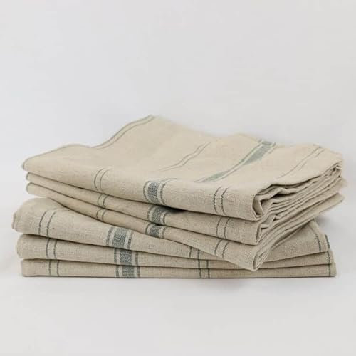 LINANDELLE - Lot de 6 torchons métis naturel lin-coton BRASSERIE - Vert - 81x55 cm
