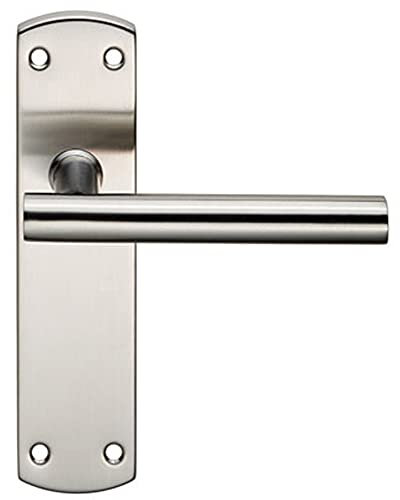 Mitred T-Bar Lever Door Handle on Latch Backplate - 172 x 44mm - Satin Steel | Commercial Lever on Backplate Door Handle - Internal Door Hardware - Lock, Euro, Oval and Latch Options Available