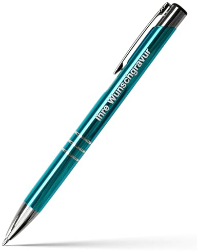 #teamludorf 10x Metall-Kugelschreiber mit Wunsch-Gravur - Personalisierte Kulis - Stift - 14 Farben & 20 Schriftarten - 10 Stück - Türkisblau