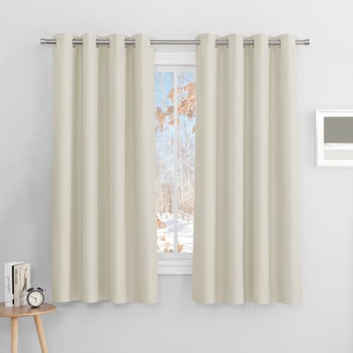 PONY DANCE Eyelet Beige Curtains - Thermal Insulated Privacy Energy Saving Curtains & Drapes, Super Soft Cream Noise Reducing Drapes for Kid's Bedroom Living Room, 46 x 60 Inches, 2 Panels