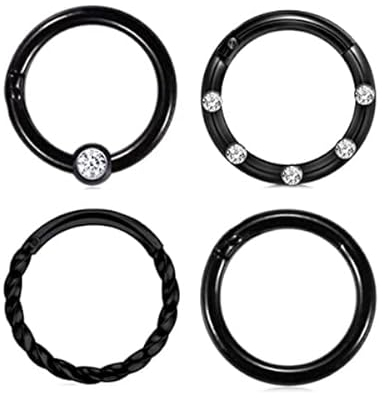 AceFun 16G Schwarz Septum Piercing Clicker Ring Edelstahl CZ Opal Knorpel Helix Tragus Hoop Daith Ohrringe Nasenringe Hoop Hinged Segment Clicker Ring Piercingschmuck 10MM