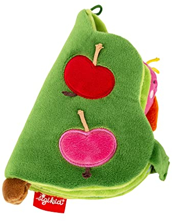 SIGIKID 42949 Stoffbuch Apfelbaum, PlayQ Lernspielzeug, Fühlbuch aus Plüsch mit Rassel, Spiegel, Knisterfolie: greifen, spielen, lernen, für Babys ab 6 Monaten, Grün/Baum 13 x 21 cm