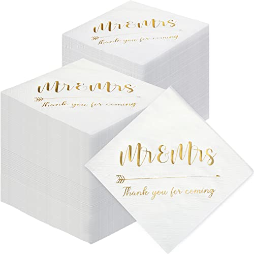 400 Stück Hochzeitsservietten Mr Mrs Hochzeit Cocktail Servietten 3-lagige Goldfolie Servietten Einweg Getränk Dessert Servietten für Hochzeit Verlobung Tischdekorationen Brautdusche Party Zubehör