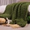 Carriediosa Chunky Knit Throw Blanket 50 X 60, 100% Hand Made Large Chenille Loop Yarn Soft Fluffy Throws for Couch Sofa Bed, Big Crochet Cozy Heavy Thick Cable Woven Blanket, Olive Green