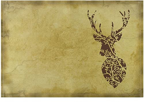 matches21 Stoff Tischset als abwaschbares Platzdeckchen - Platzset in 45 * 30 cm mit Landhausstil Hirsch - Waschbare Textil Esstisch Unterlage als Tischdeko auch für Wohnzimmer