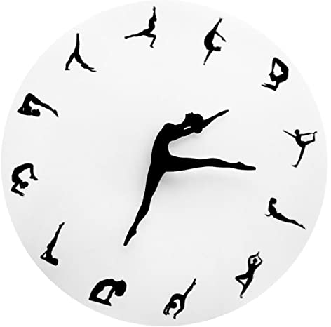 HOMSFOU 1 Stück Quarzuhr H?ngende Zeit Yoga Wei? Küche ohne Ticken Batterie Stumm Dekorativ DIY Rund Nicht Schwarz Wand für Haltung Büro Zuhause Anzeiger
