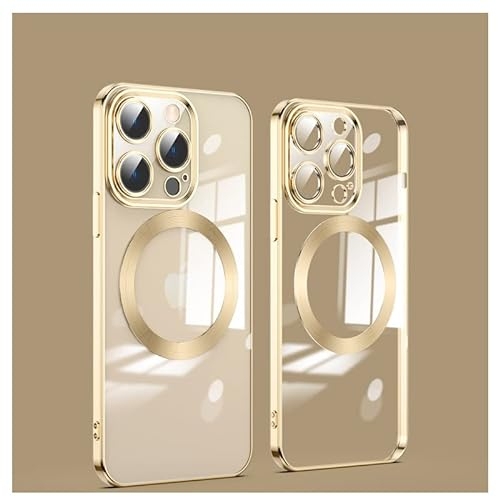 ATISIJIE Magnética Funda para iPhone 14 Pro MAX Carcasa 6.7 Inches con Protector de Lente de Cámara [Carga Magnética] Galvanoplastia a Prueba de Golpes Funda Protectora de Silicona Delgada Case Oro