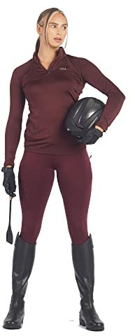 Equestrian Base Layer Ladies Long Sleeve Base Layer Lightweight Horse Riding Equestrian Tops (as8, Alpha, s, Regular, Regular, Standard, Burgundy, Small)