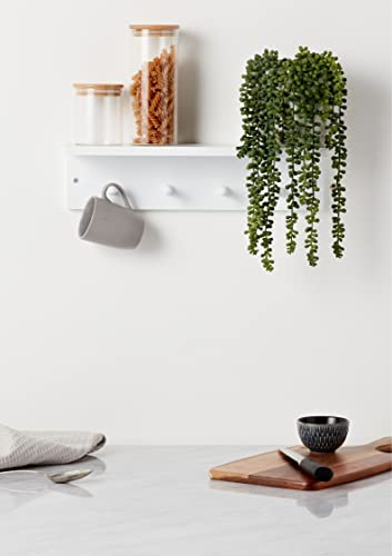 Haus Projekt White Shelf with 4 Hooks, Easy to Assemble Nursery Wooden Shelves with Pegs, Coat Hooks Wall Mounted, Bathroom Decor Floating Shelf for Wall, Hanging Shelf For Kitchen, Towel Storage