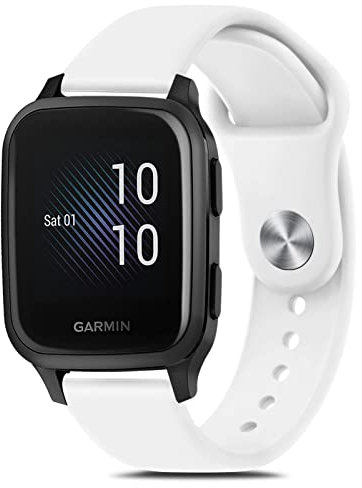 Vancle Bracelet de Montre en Silicone pour Garmin Vivoactive 3 / HR / Musique - Avec Bouton en Acier Inoxydable, Blanc