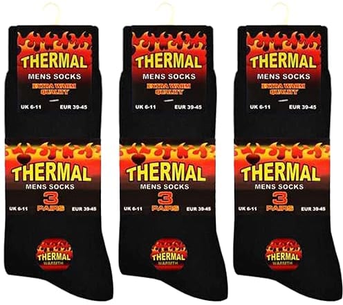 HiFEN® 3 Pairs Multipack Mens Extra Thick Warm Thermal Socks Black Heated Boot Socks
