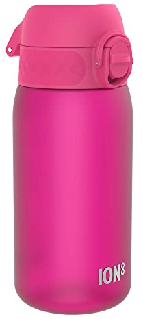 ion8 Kinder Trinkflasche, 350ml, Auslaufsicher, Einhandöffnung, Sichere Verriegelung, Spülmaschinenfest, BPA-frei, Tragegriff, Klappdeckel, Leicht zu Reinigen, Klimaneutral, Rosa