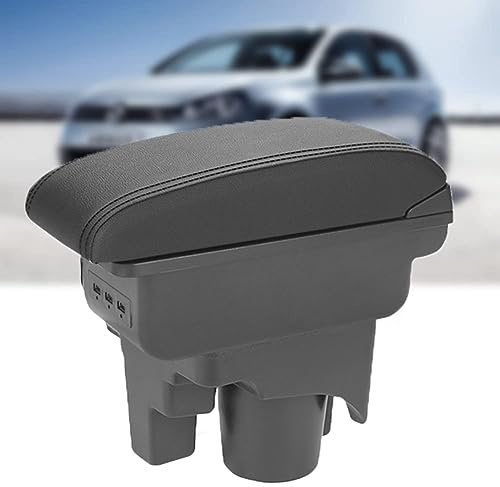 Auto Armlehnen Ersatz für Golf 6 Golf 5 MK5 MK6 Mittelkonsole Auto Aufbewahrungsbox mit 3 USB-Ladeanschluss, Schwarze Nähte
